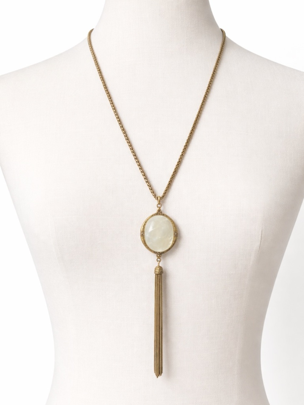 Lucky Brand Iridescent Stone & Chain Tassel Necklace